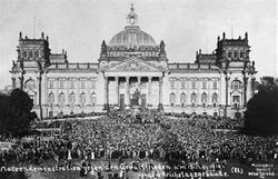 Mass demonstration in front of the Reichstag against the Treaty of Versailles.jpg