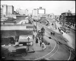 The Junction of Main Street, Spring Street, and 9th Street, Los Angeles, ca.1917